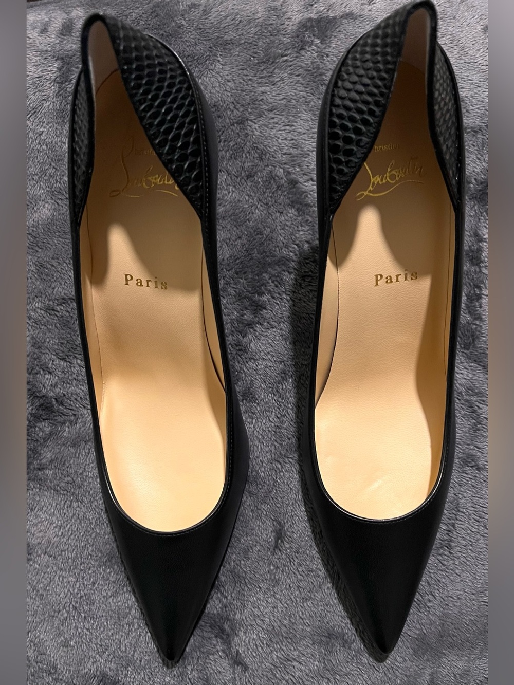 Christian Louboutin Black Pointed Toe Leather Heels